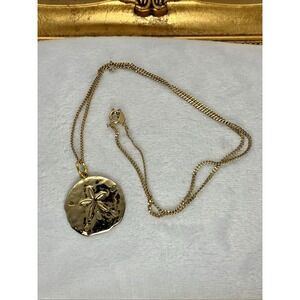 Vtg Gold Tone Metal Dipped Sand Dollar Pendant Necklace 18" Coastal Nautical